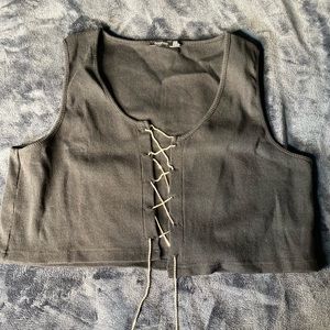 Black diamanté lace up crop tank top from Boohoo size 20.